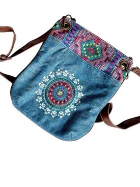 Desigual Multicolor Embroidered Denim Crossbody Bag